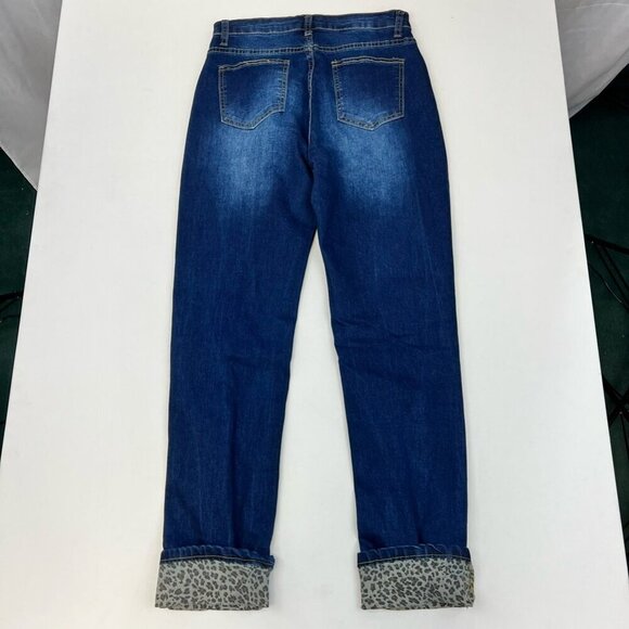 Misslook Womens Straight Leg Jeans Blue Leopard Print Distressed Cuffed Small - Picture 2 of 10
